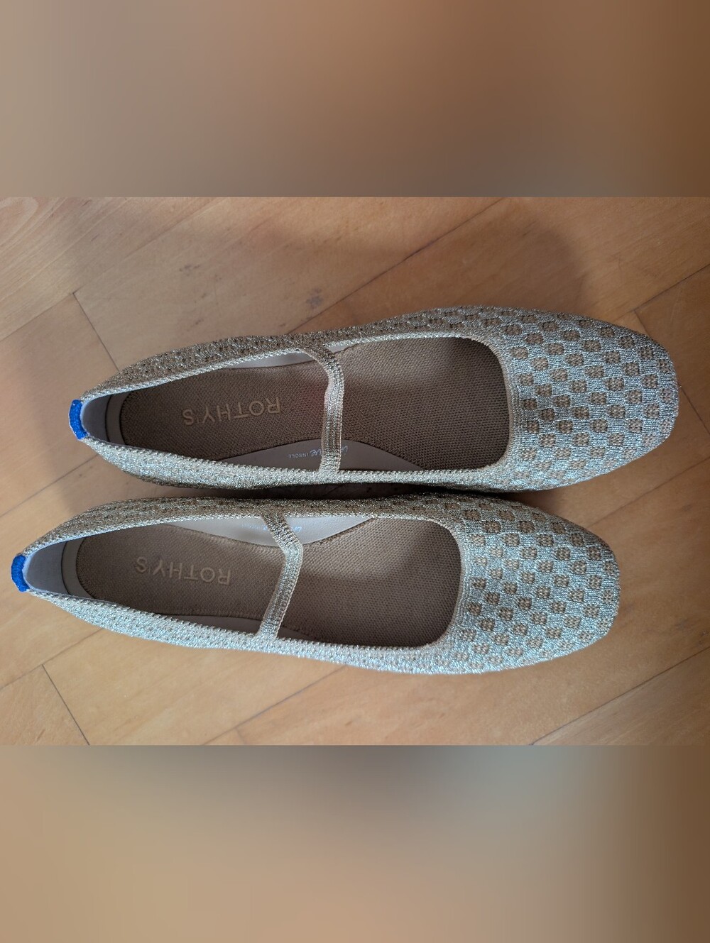 New Rothys Ballet Flats Gold Tan Checker 9 - Picture 2 of 4